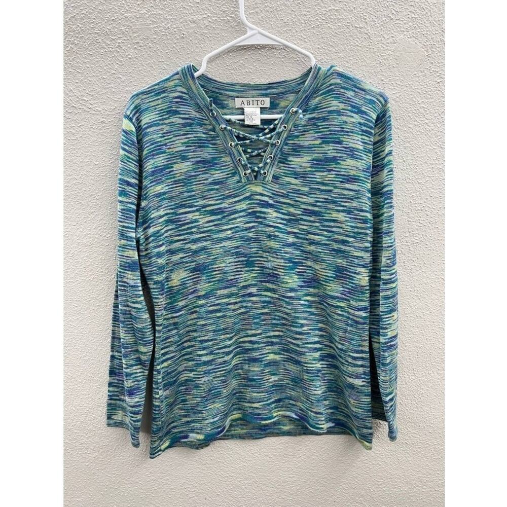 Womens Abito Blue Heathered Long Sleeve Shirt Size Small